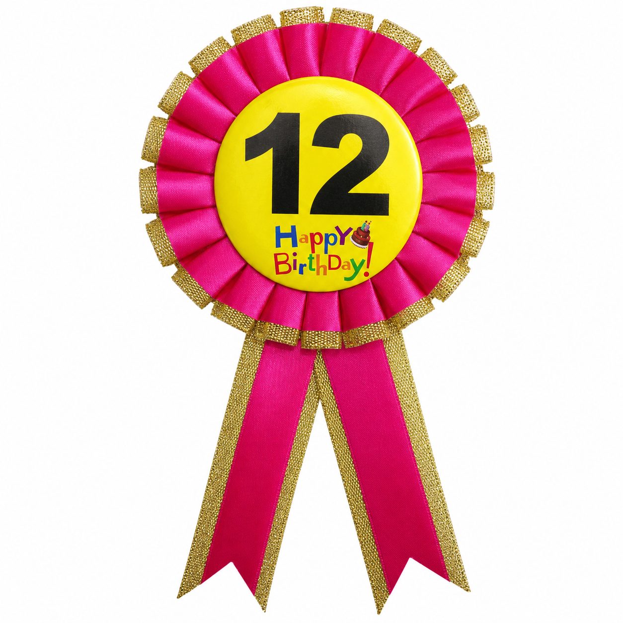 Kids Birthday Badge Rosette with Ribbon Party Favour Fancy Dress - Age 12 Pink