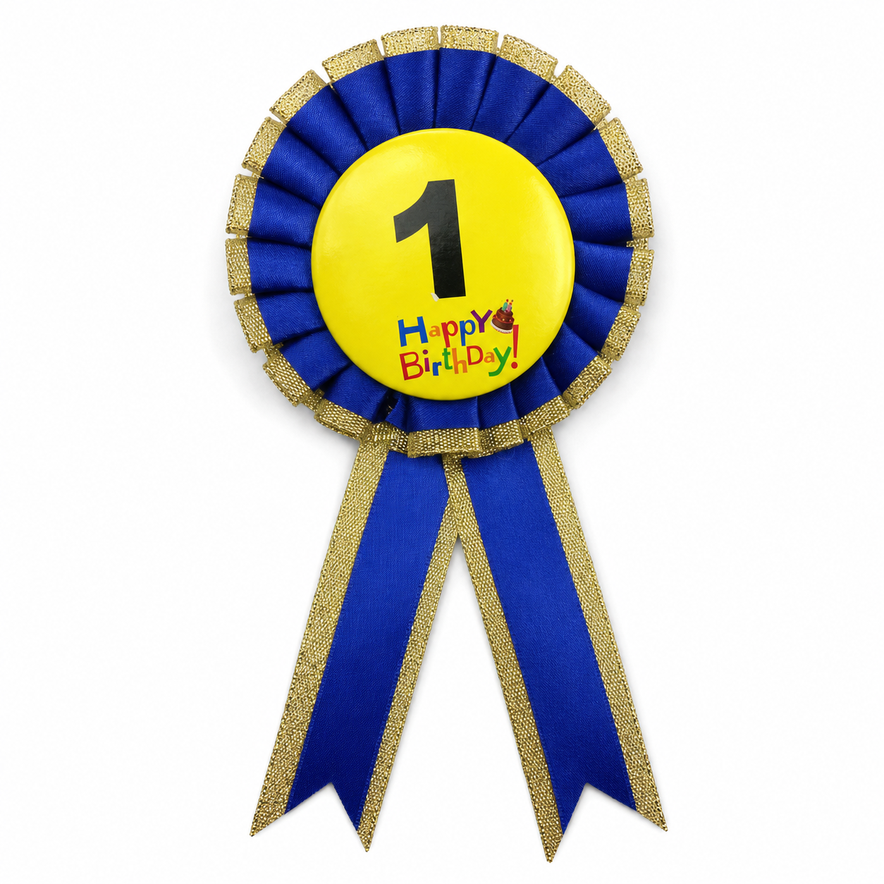 Kids Birthday Badge Rosette with Ribbon Party Favour Fancy Dress - Age 1 Blue