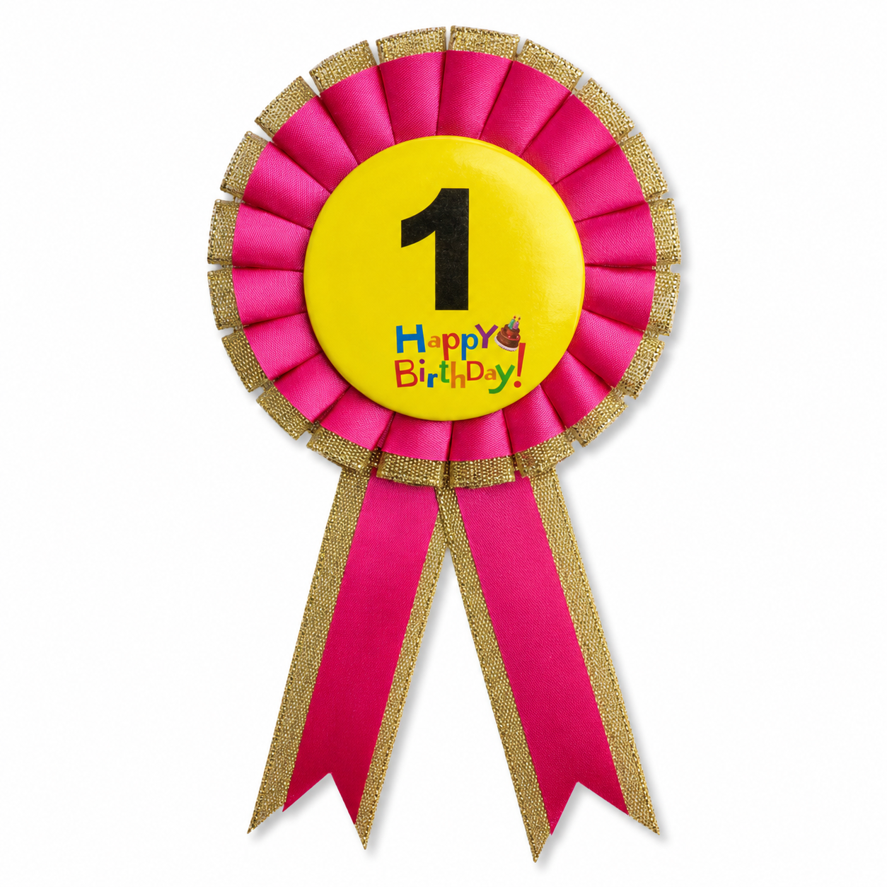 Kids Birthday Badge Rosette with Ribbon Party Favour Fancy Dress - Age 1 Pink