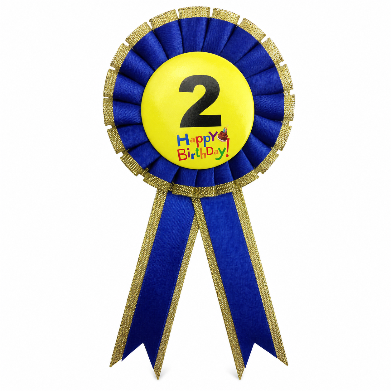 Kids Birthday Badge Rosette with Ribbon Party Favour Fancy Dress - Age 2 Blue