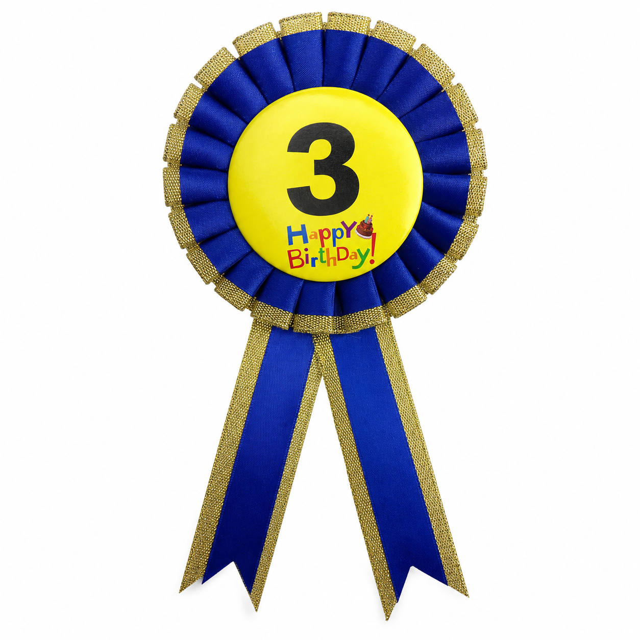 Kids Birthday Badge Rosette with Ribbon Party Favour Fancy Dress - Age 3 Blue