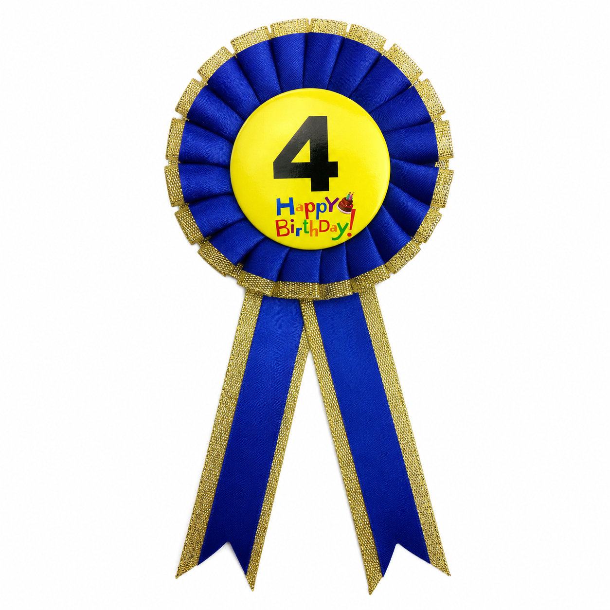 Kids Birthday Badge Rosette with Ribbon Party Favour Fancy Dress - Age 4 Blue
