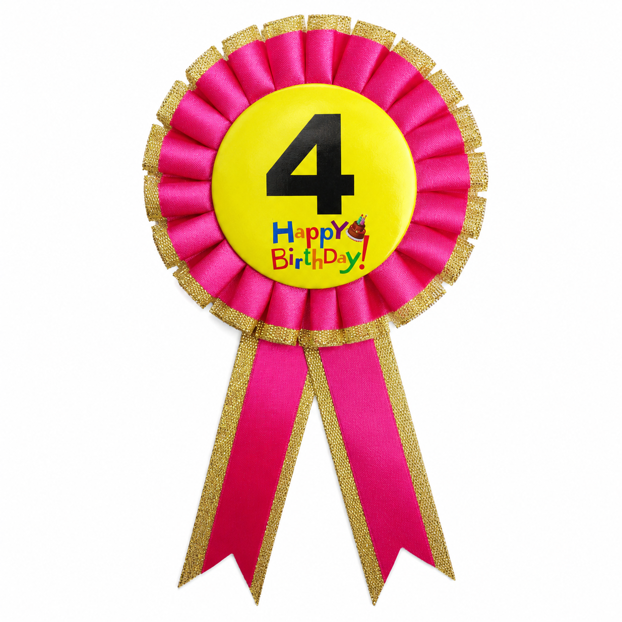 Kids Birthday Badge Rosette with Ribbon Party Favour Fancy Dress - Age 4 Pink