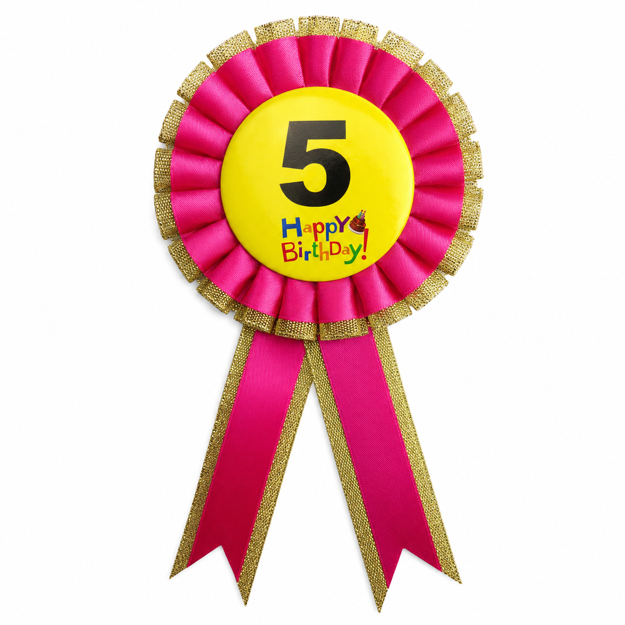 Kids Birthday Badge Rosette with Ribbon Party Favour Fancy Dress - Age 5 Pink