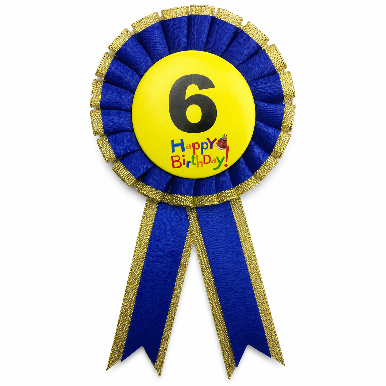 Kids Birthday Badge Rosette with Ribbon Party Favour Fancy Dress - Age 6 Blue