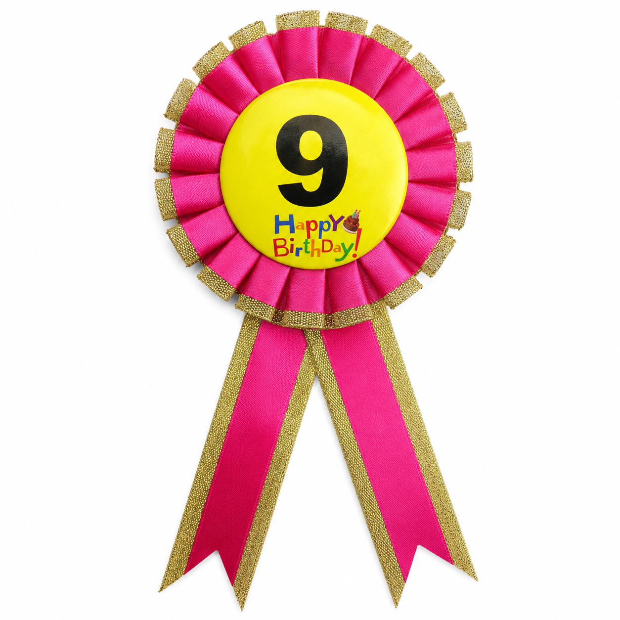 Kids Birthday Badge Rosette with Ribbon Party Favour Fancy Dress - Age 9 Pink