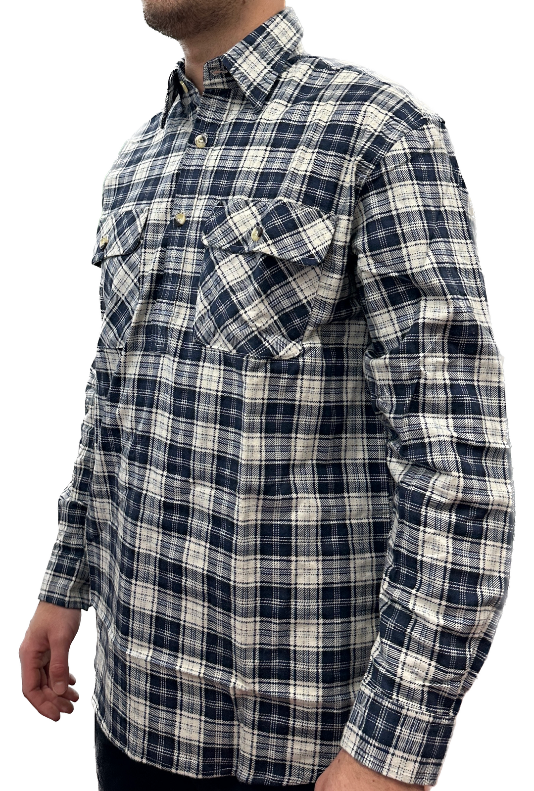 Mens Flannelette Long Sleeve Pullover Shirt 100% Cotton Flannel - Half Placket-3