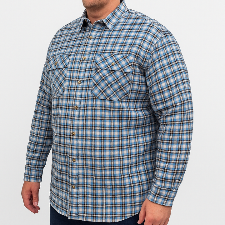 Mens Plus Size Flannelette Long Sleeve Shirt 100% Cotton Flannel Big & Tall - Blue (Size 5XL)