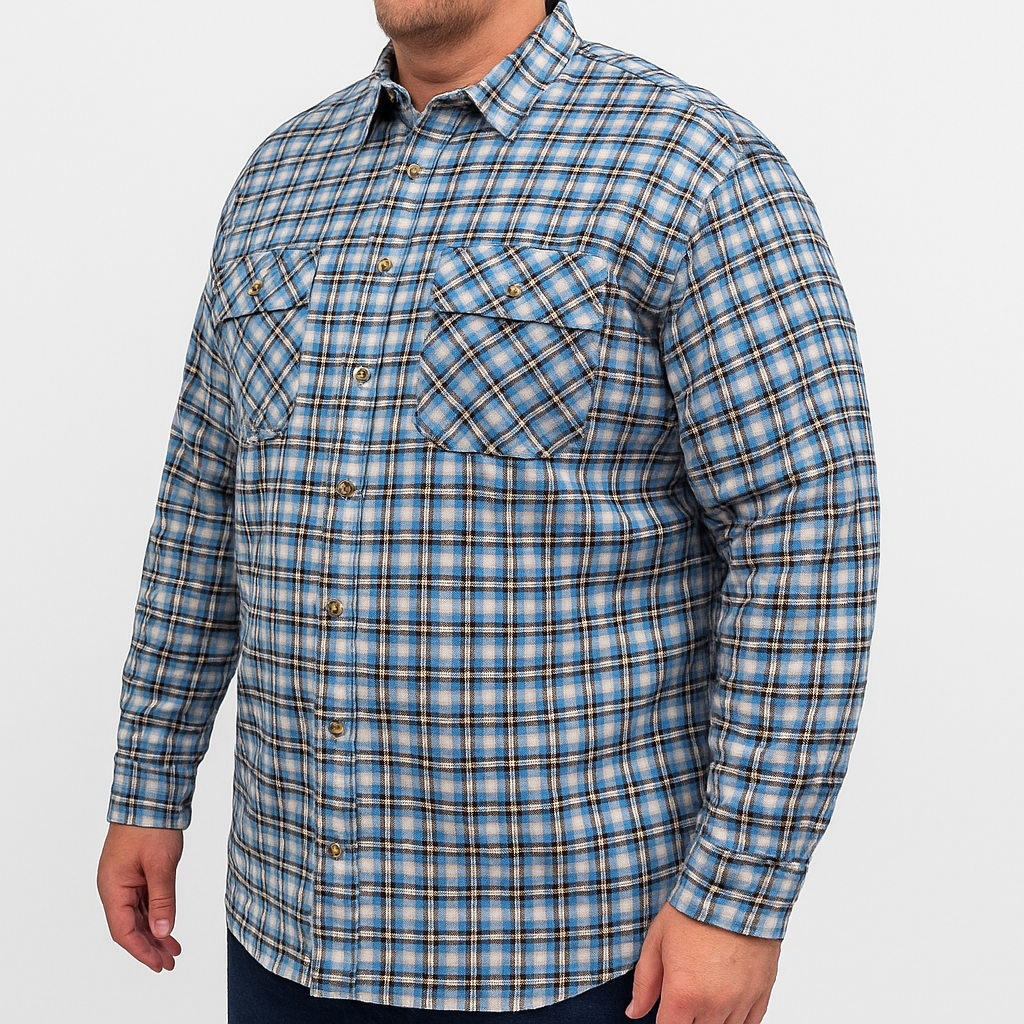 Mens Plus Size Flannelette Long Sleeve Shirt 100% Cotton Flannel Big & Tall - Blue (Size 5XL)-0