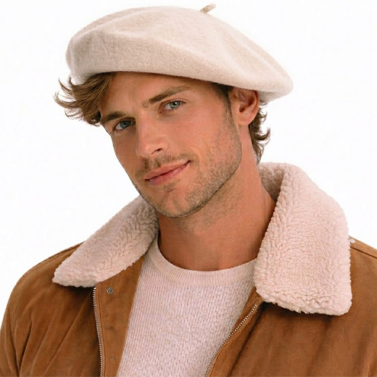 Unisex French Beret Hat Military Army Style Beanie Winter Warm Cap  - Off White