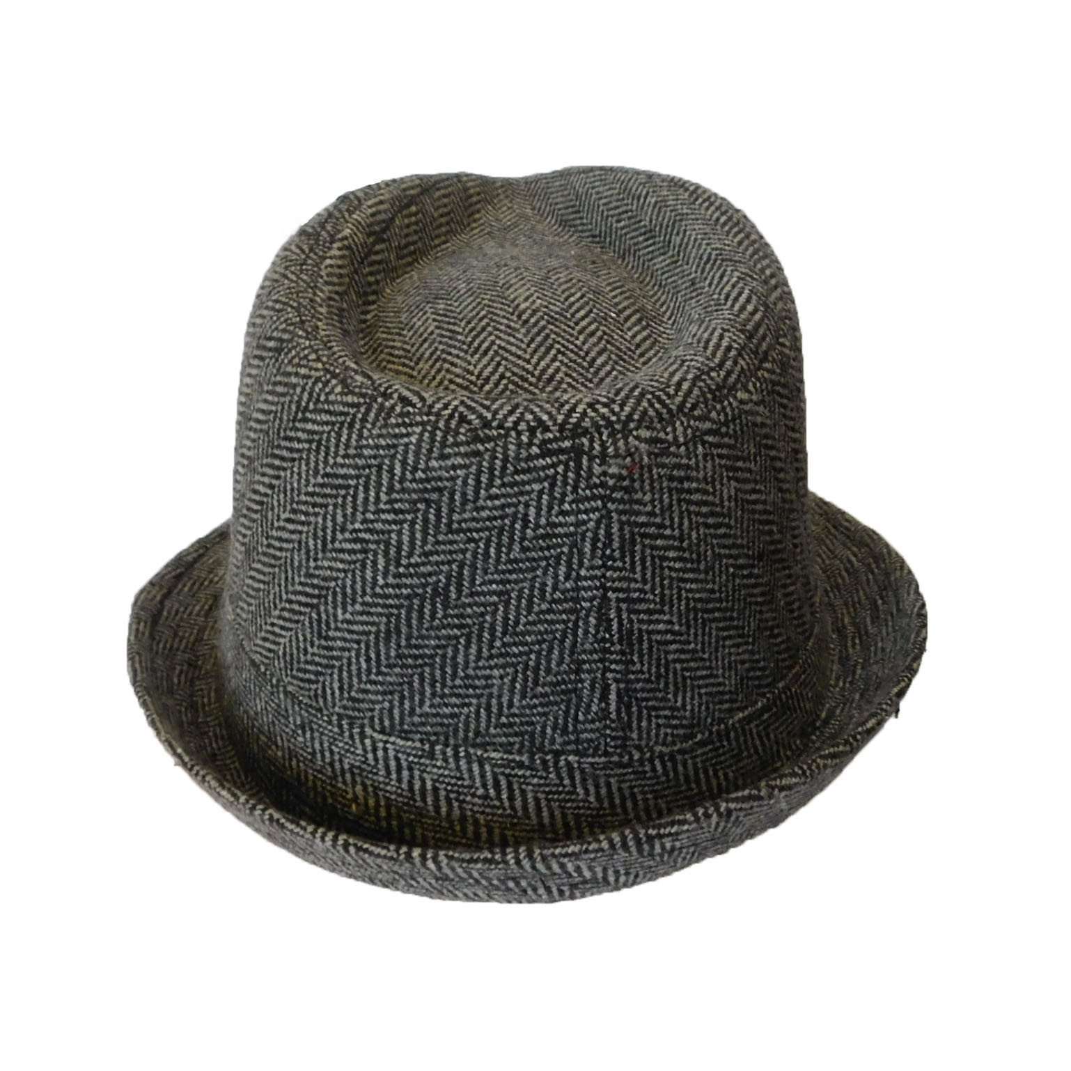 CLASSIC TRILBY HAT Fedora Felt Cap Costume Gangster in Herringbone Charcoal-2