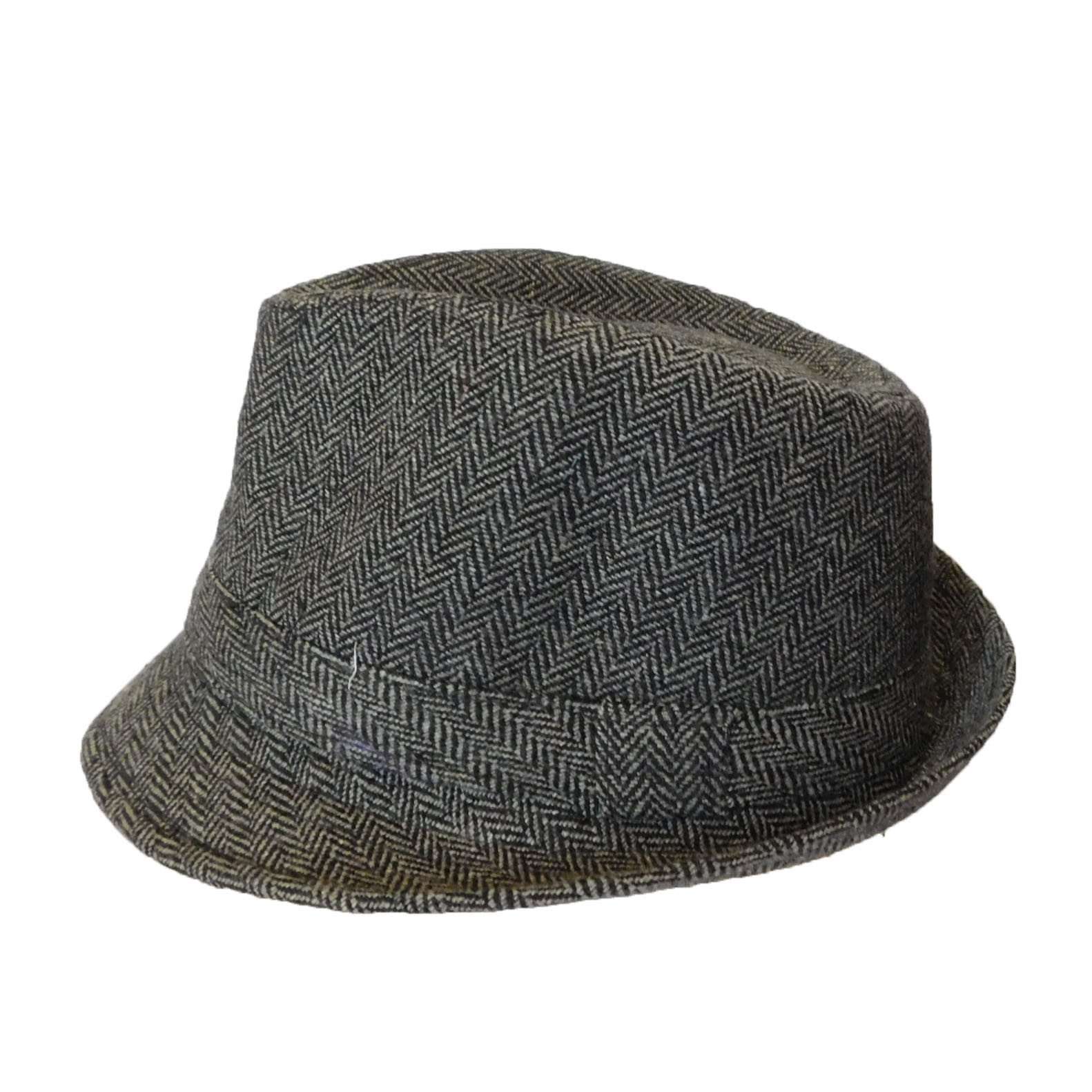 CLASSIC TRILBY HAT Fedora Felt Cap Costume Gangster in Herringbone Charcoal-1