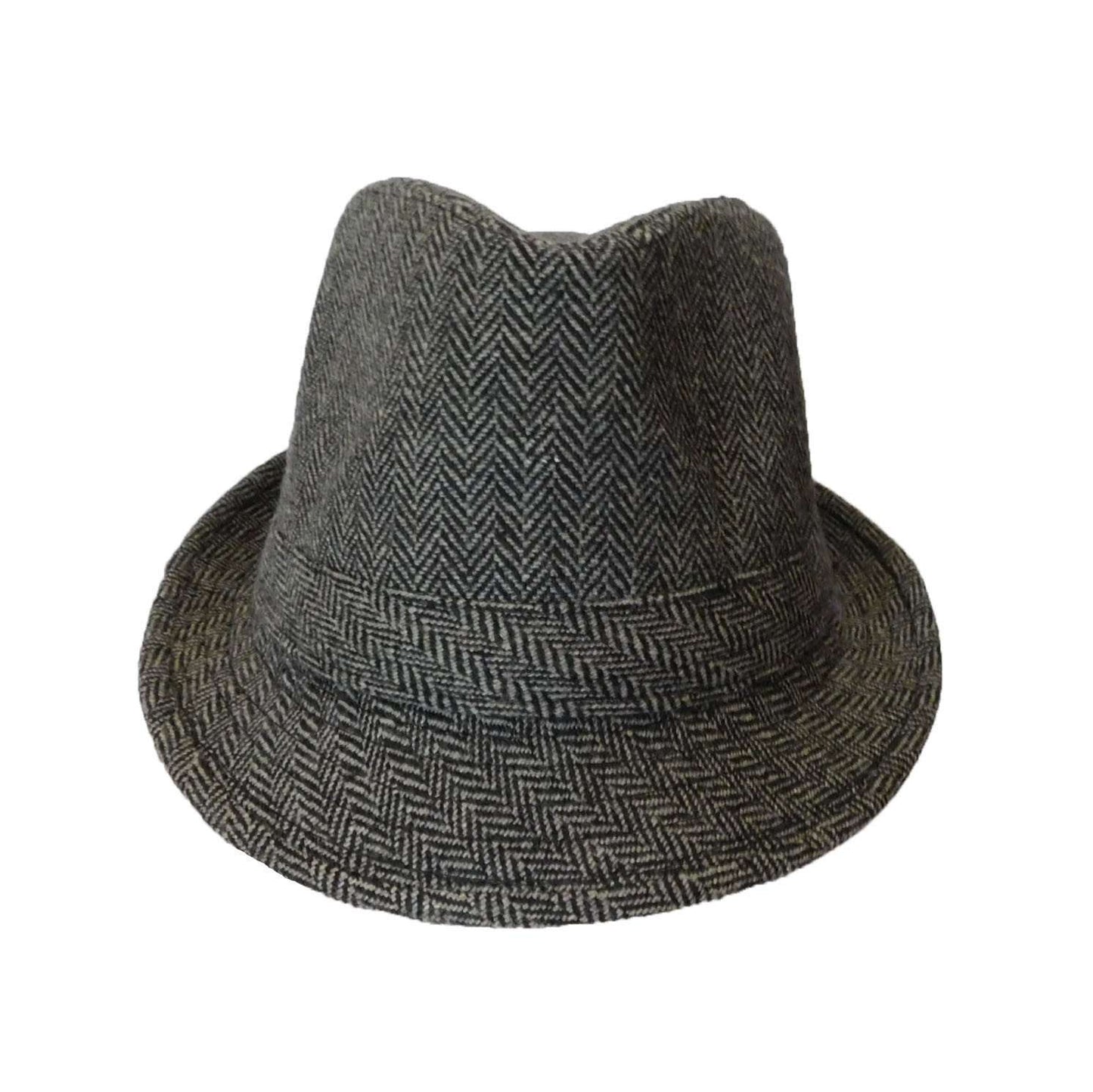 CLASSIC TRILBY HAT Fedora Felt Cap Costume Gangster in Herringbone Charcoal-3
