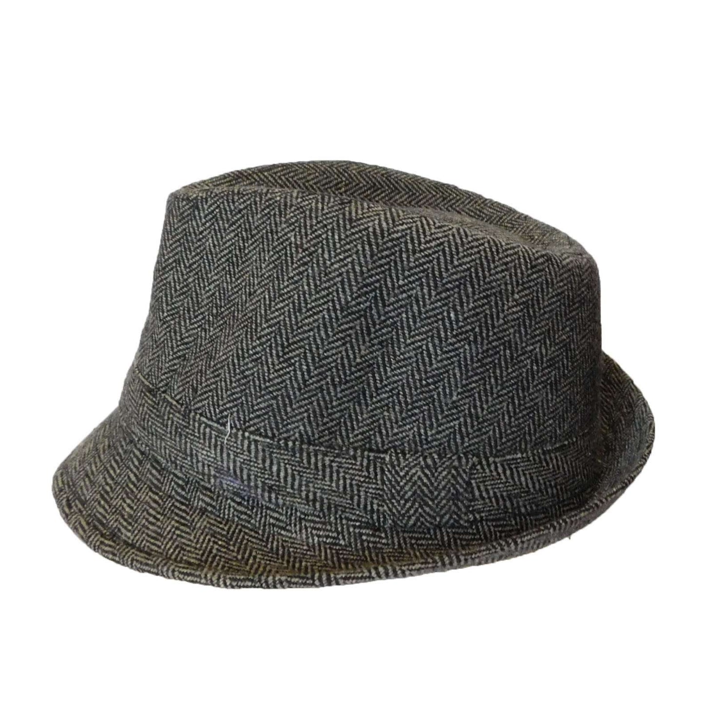 CLASSIC TRILBY HAT Fedora Felt Cap Costume Gangster in Herringbone Charcoal-0