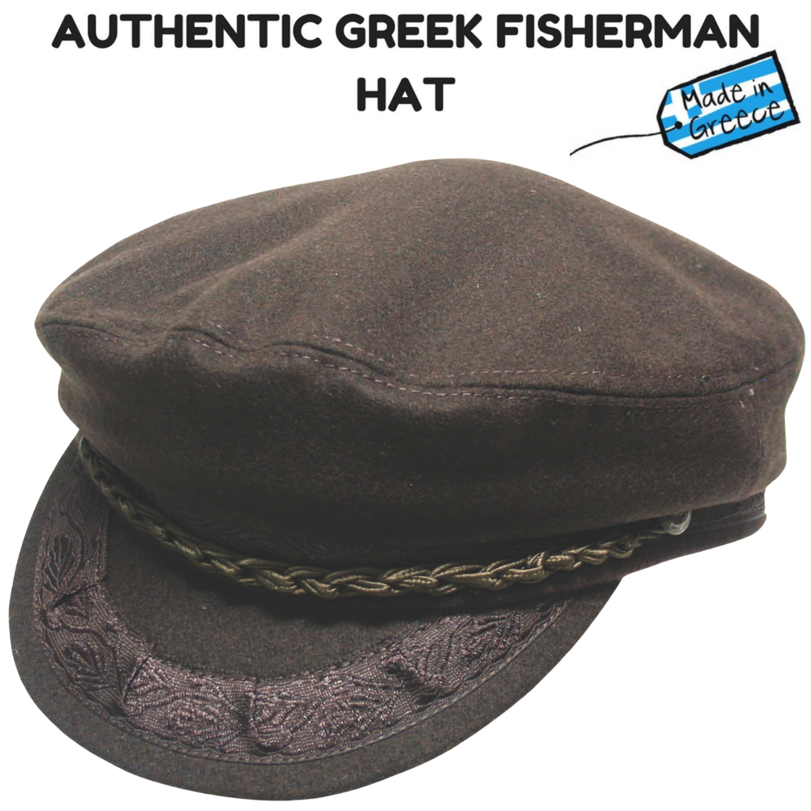 GREEK FISHERMAN Cap Hat Winter Wool Blend MADE IN GREECE Classic Ivy Sailor - Brown-1