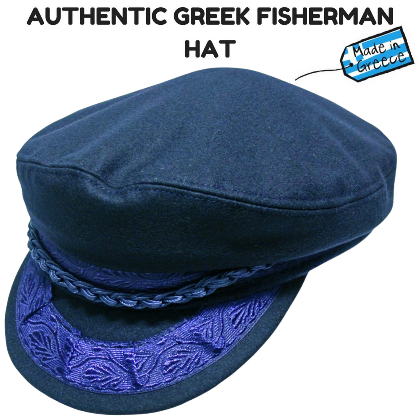 GREEK FISHERMAN Cap Hat Winter Wool Blend MADE IN GREECE Classic Ivy Sailor - Navy Blue-1