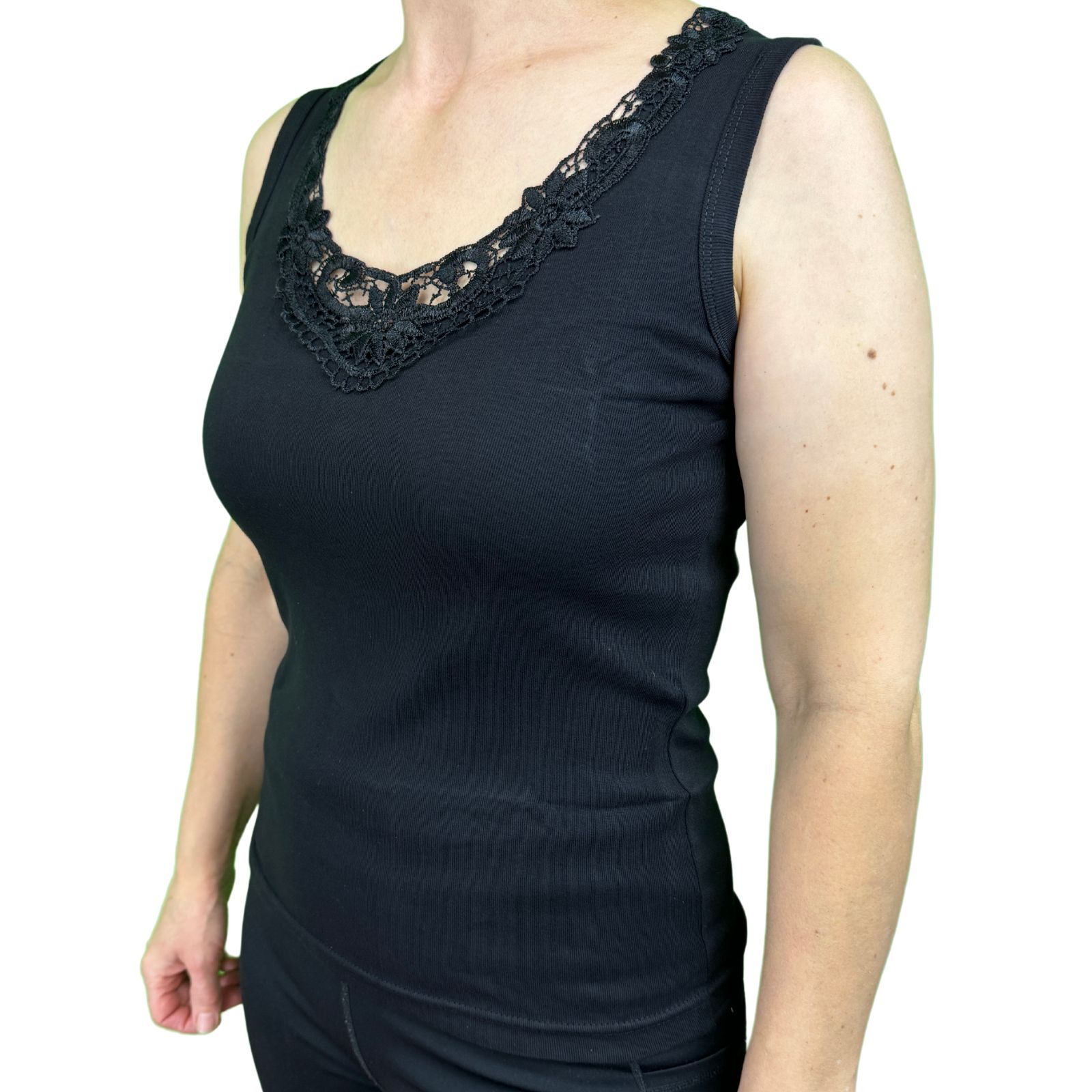 Ladies Sleeveless Singlet Top Womens Summer Basic Tank Shirt Lace Motif Front-10