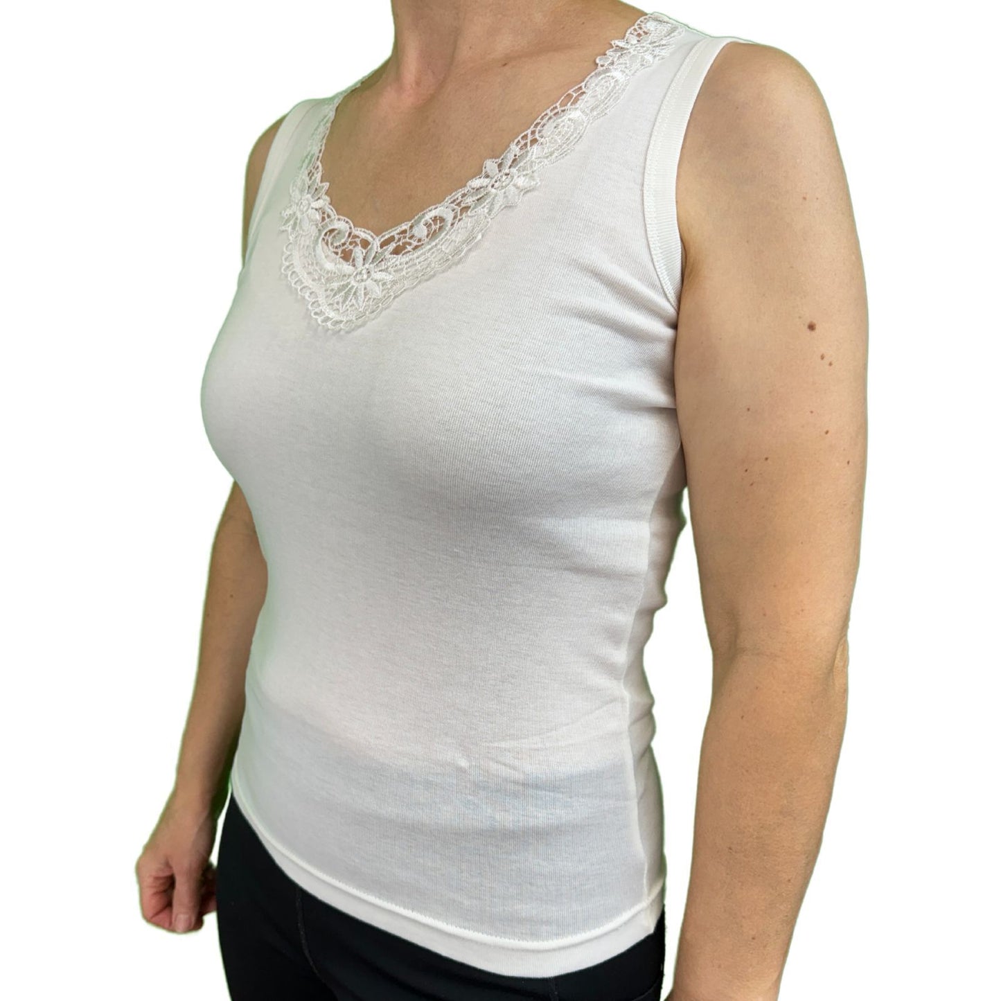Ladies Sleeveless Singlet Top Womens Summer Basic Tank Shirt Lace Motif Front-13