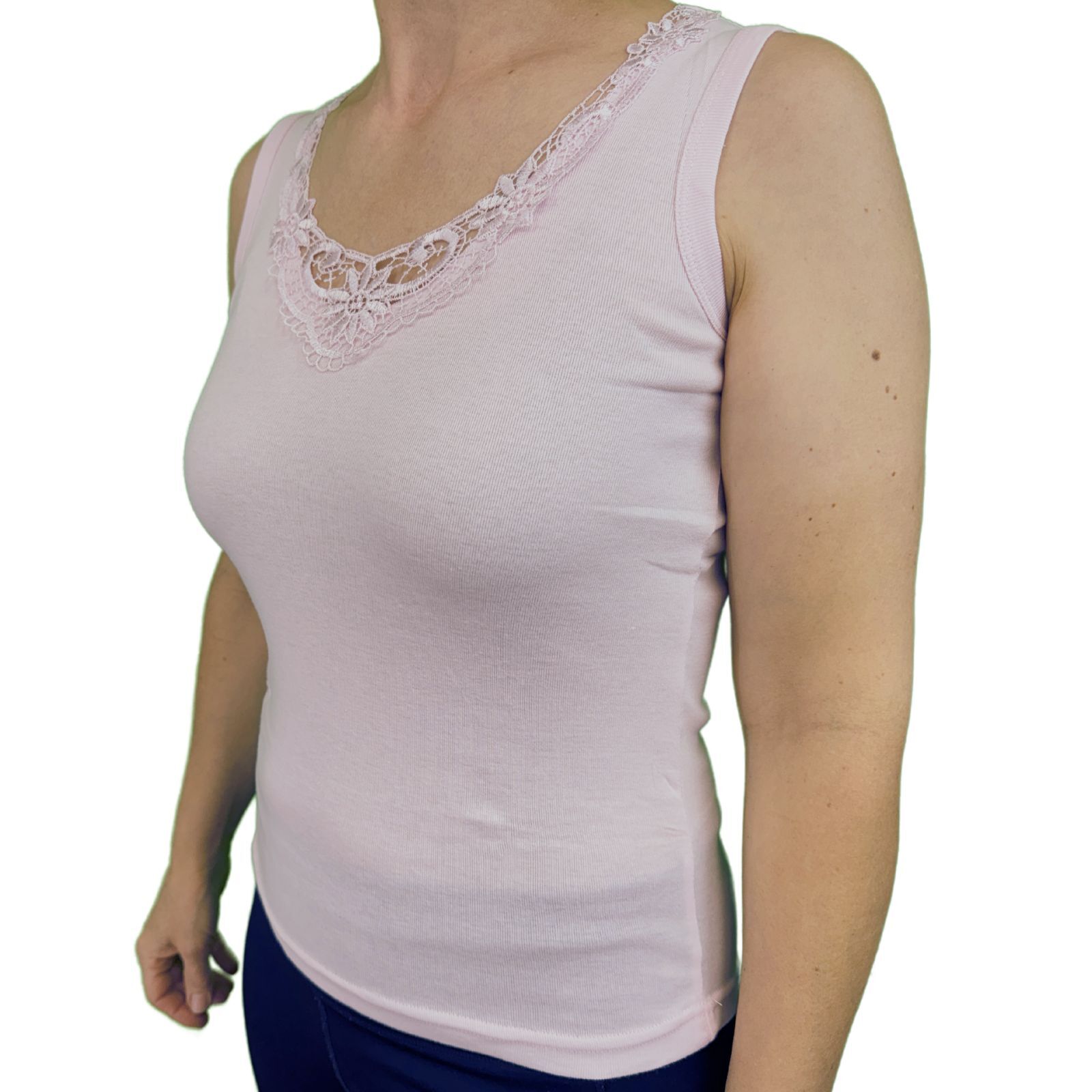 Ladies Sleeveless Singlet Top Womens Summer Basic Tank Shirt Lace Motif Front-5