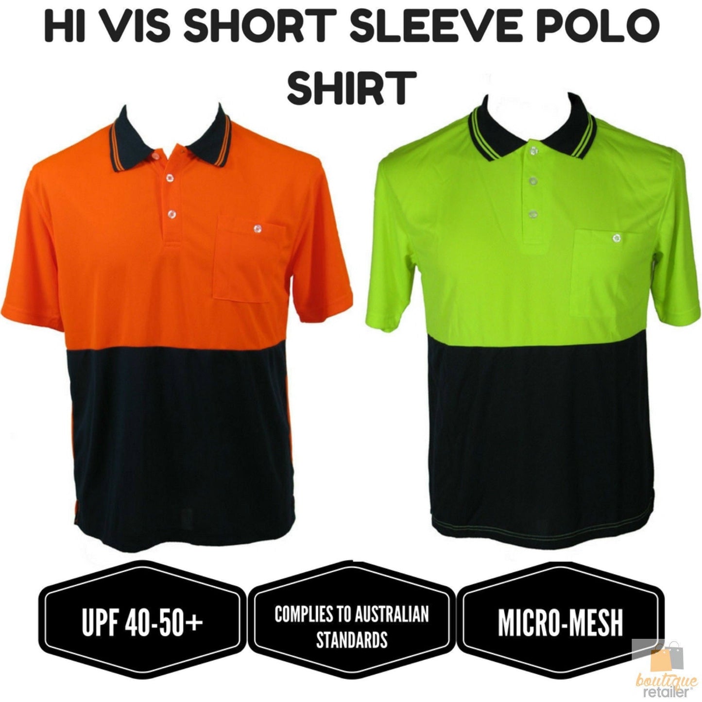 HI VIS Polo Shirt Top Tee Safety Workwear Short Sleeve Breathable Micro Mesh-1