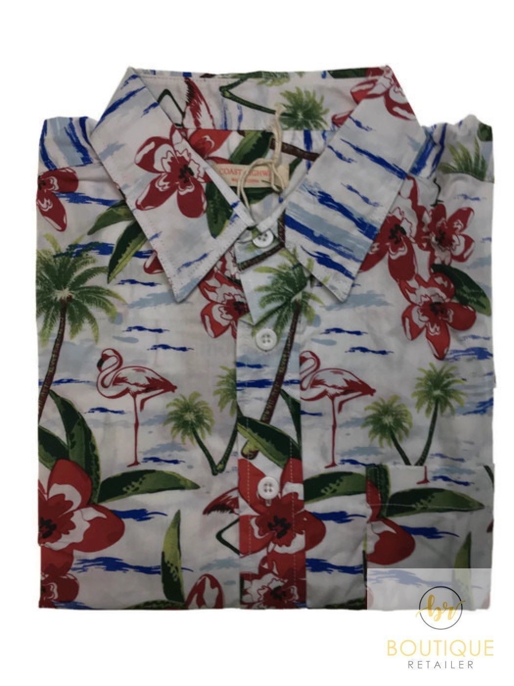 Mens Oahu Hawaiian Party Shirt Button Hippie Tops Short Sleeve Beach Holiday - Beach Flamingo (1428)