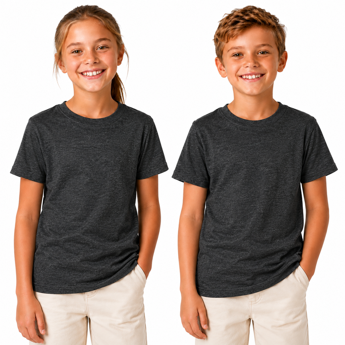 KIDS PLAIN T SHIRT Childrens Child 100% COTTON Boys Girls Basic Blank Tee Top - Grey Marle