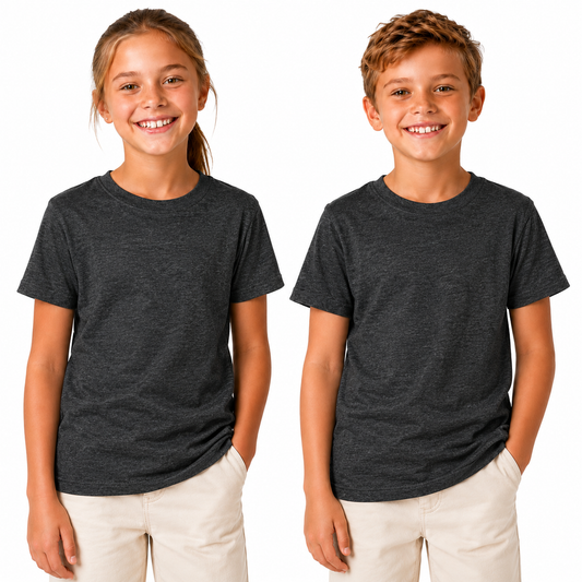 KIDS PLAIN T SHIRT Childrens Child 100% COTTON Boys Girls Basic Blank Tee Top - Grey Marle