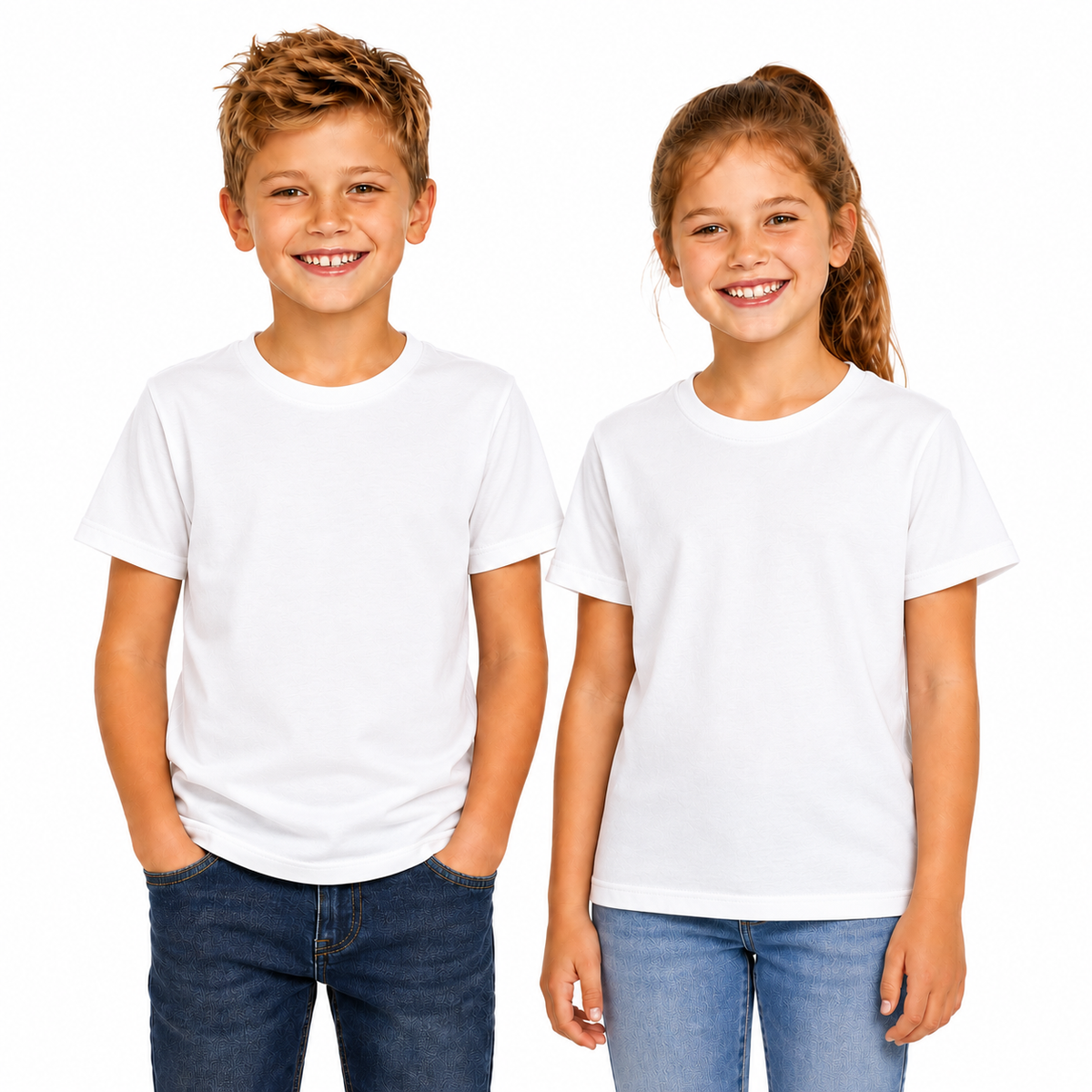 KIDS PLAIN T SHIRT Childrens Child 100% COTTON Boys Girls Basic Blank Tee Top - White