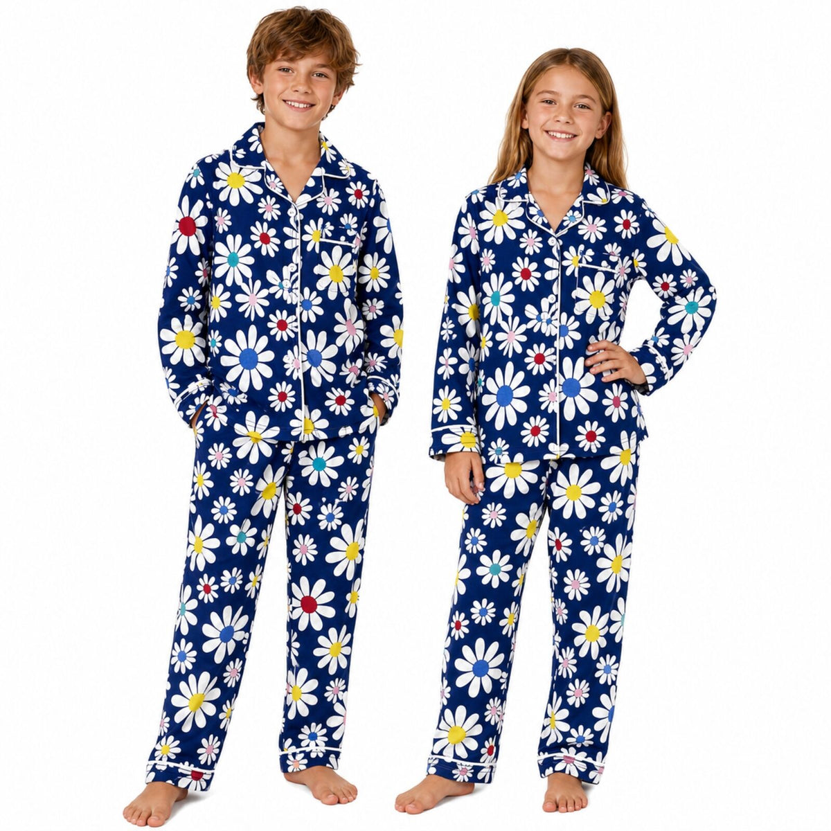 Kids Flannelette Pyjamas 100% Cotton Winter PJ Set - Daisy Brights