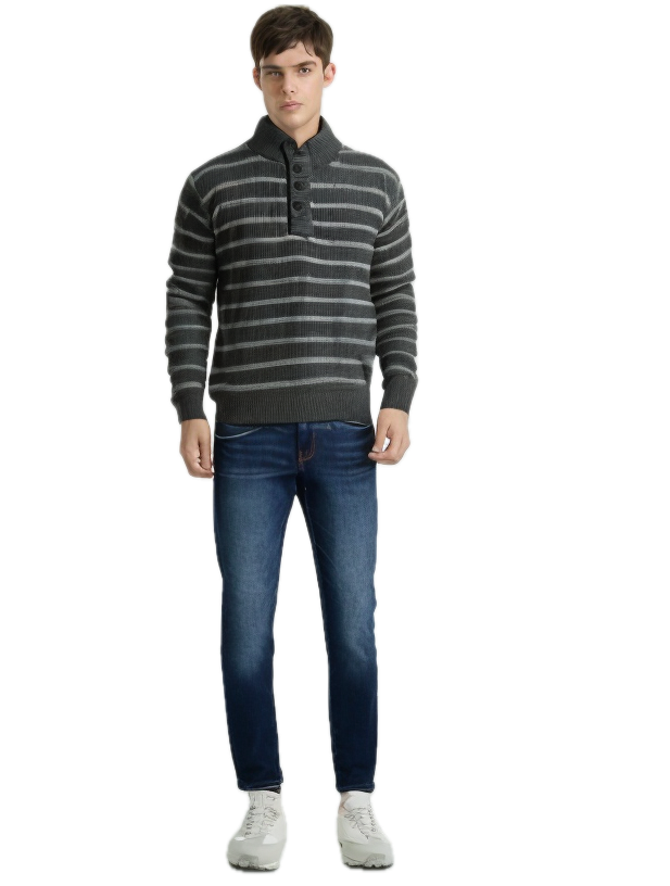 Mens Knit Jumper Button Up Pullover Sweater Knitted Casual Cardigan Warm Winter - Grey - M-1