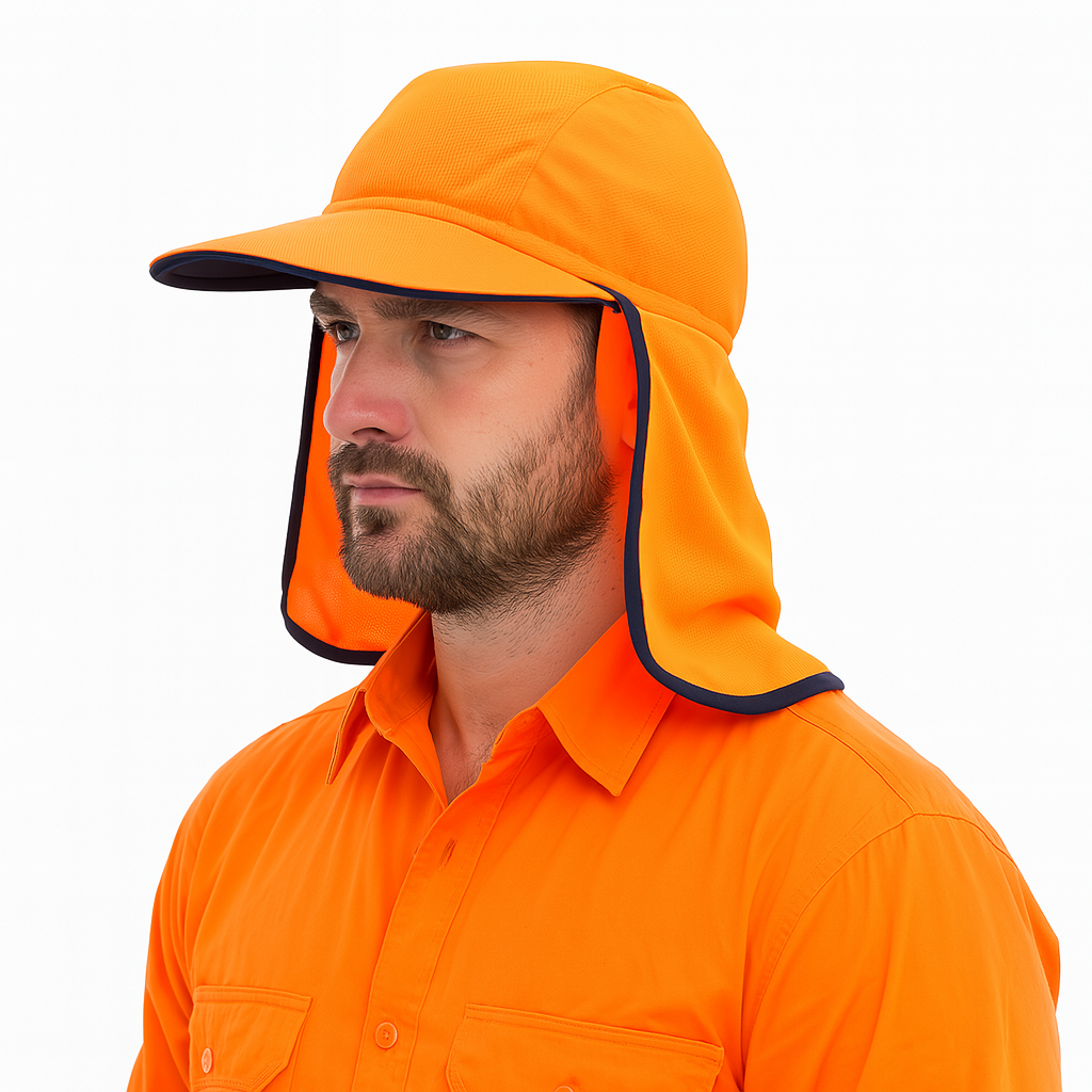 Hi Vis Legionnaire Hat Cap Sun Protection Workwear Legionnaires Fluro One Size - Fluro Orange-1