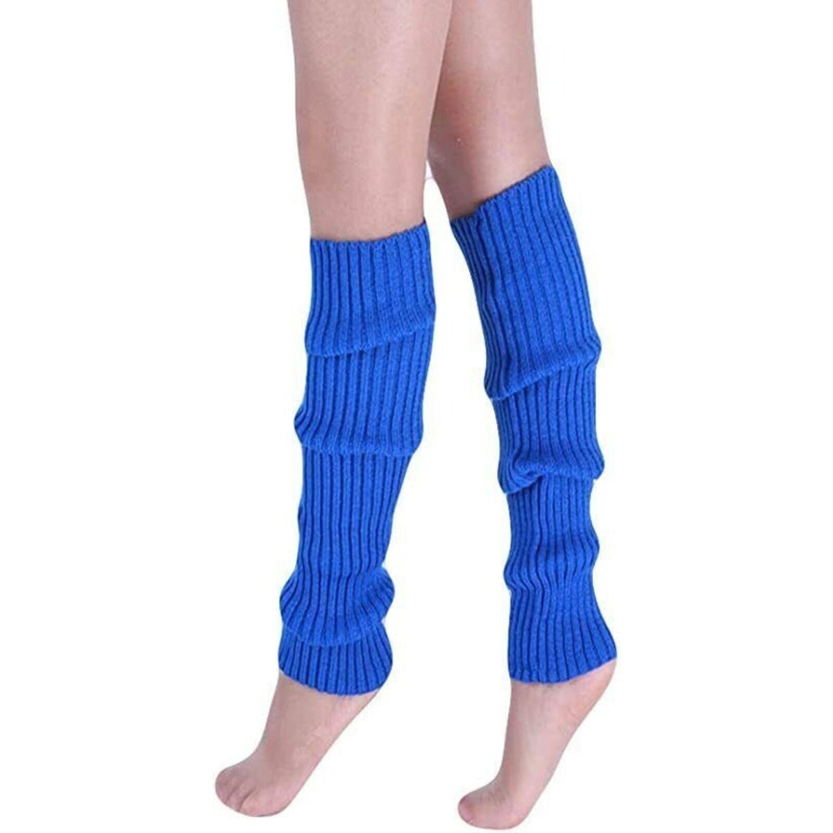 Pair of Womens Leg Warmers Disco Winter Knit Dance Party Crochet Legging Socks Costume - Blue