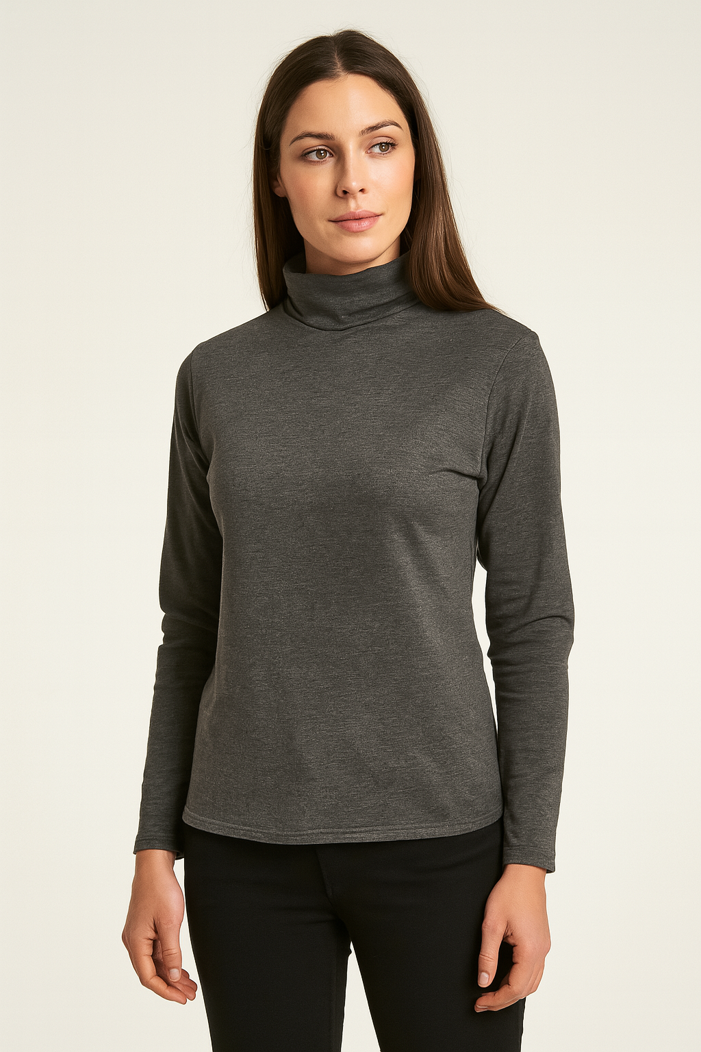 Ladies SKIVVY Womens Long Sleeve Plain Top Warm Turtleneck Cotton High Neck - Coal Marle - X-Small-1