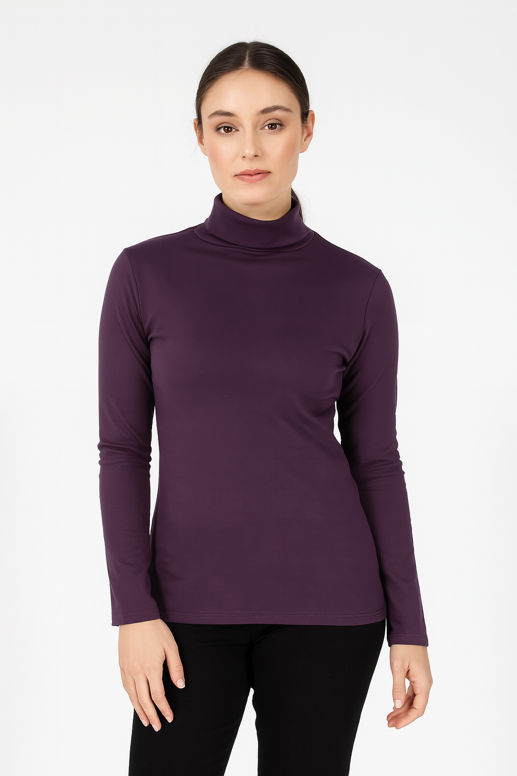 Ladies SKIVVY Womens Long Sleeve Plain Top Warm Turtleneck Cotton High Neck - Plum - X-Small-1