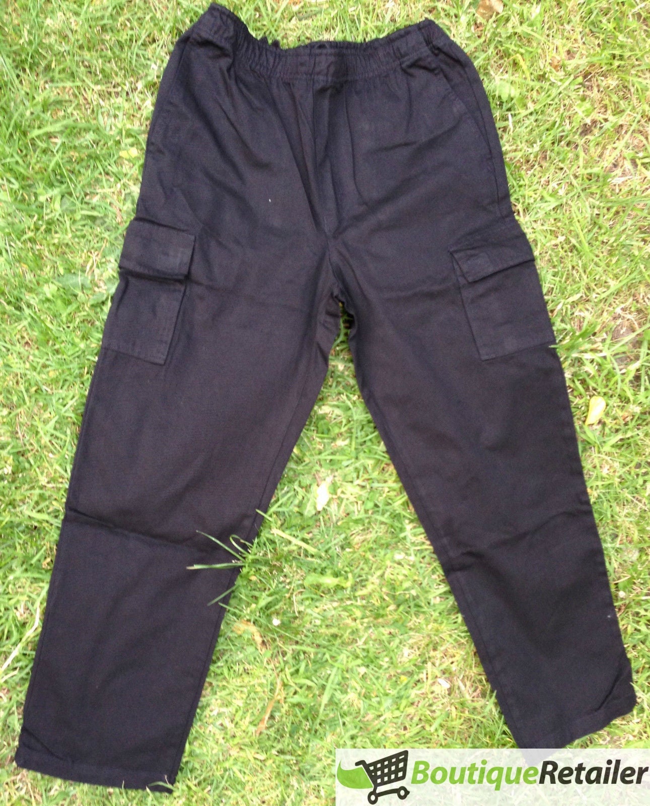 Mens CARGO PANTS Trousers Elastic Waist 100% COTTON Army Military PLAIN Casual-7