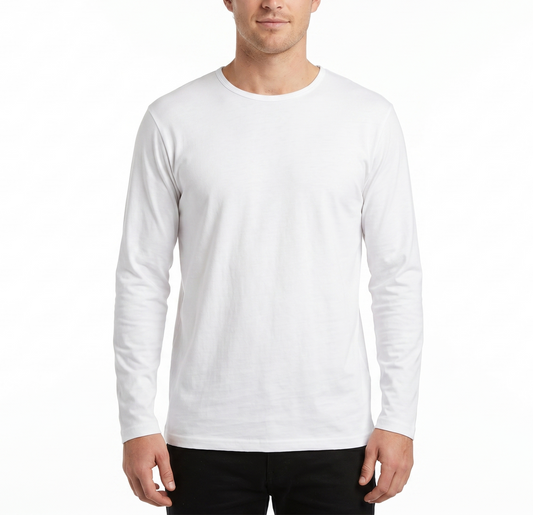 Mens 100% Cotton Plain Long Sleeve Slim Top - Basic Fitted Style-0