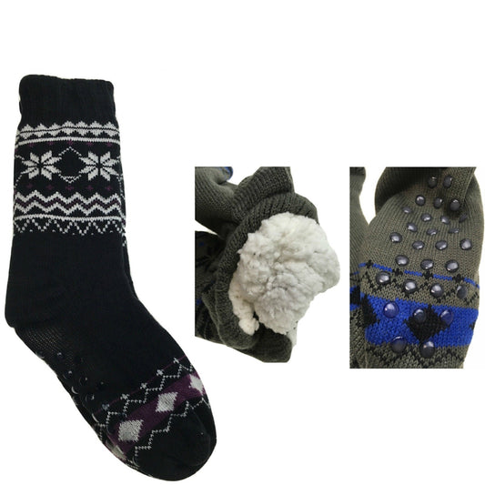 1 Pair Mens Non Slip Thick Fur Warm Winter Bed Socks Thermal Warm Cushion-0