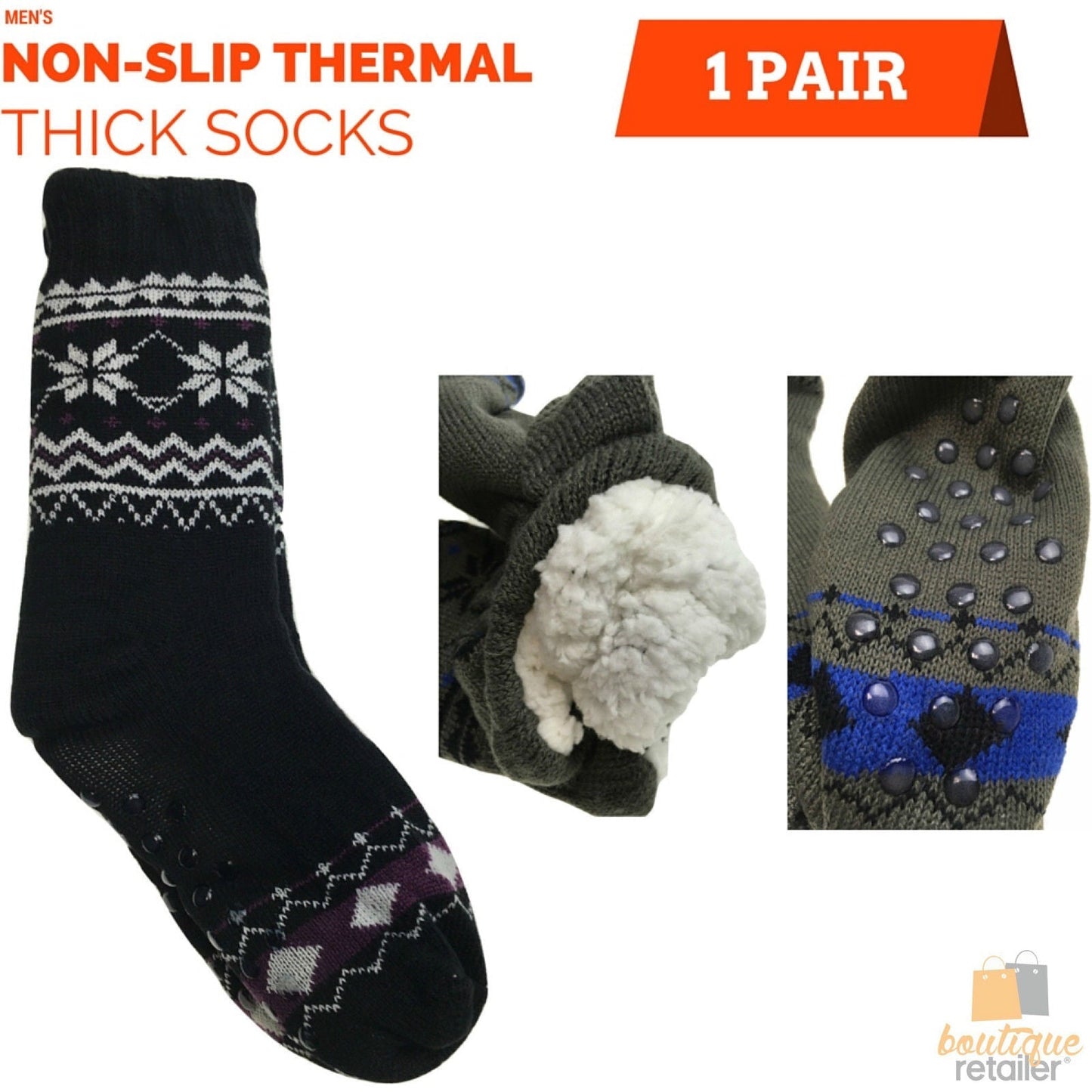 1 Pair Mens Non Slip Thick Fur Warm Winter Bed Socks Thermal Warm Cushion-1