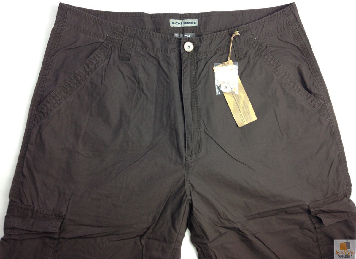 Mens 3/4 CARGO SHORTS Long Pants 100% COTTON Army Military Combat Summer - Brown