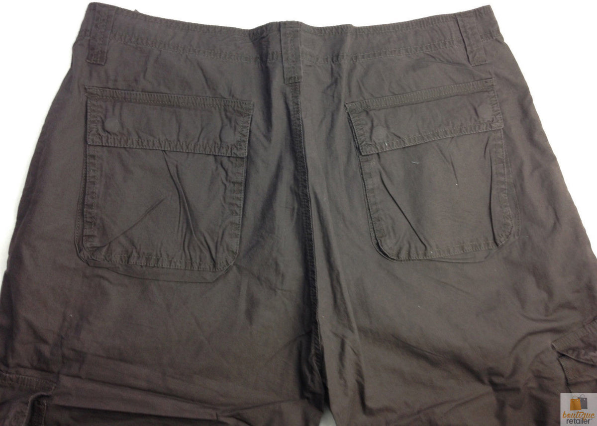 Mens 3/4 CARGO SHORTS Long Pants 100% COTTON Army Military Combat Summer - Brown