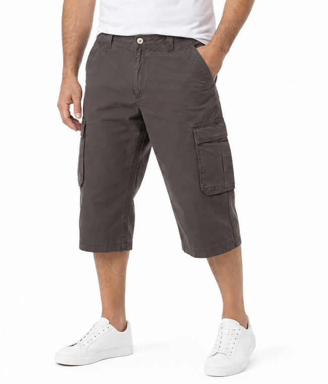 Mens 3/4 CARGO SHORTS Long Pants 100% COTTON Army Military Combat Summer - Brown