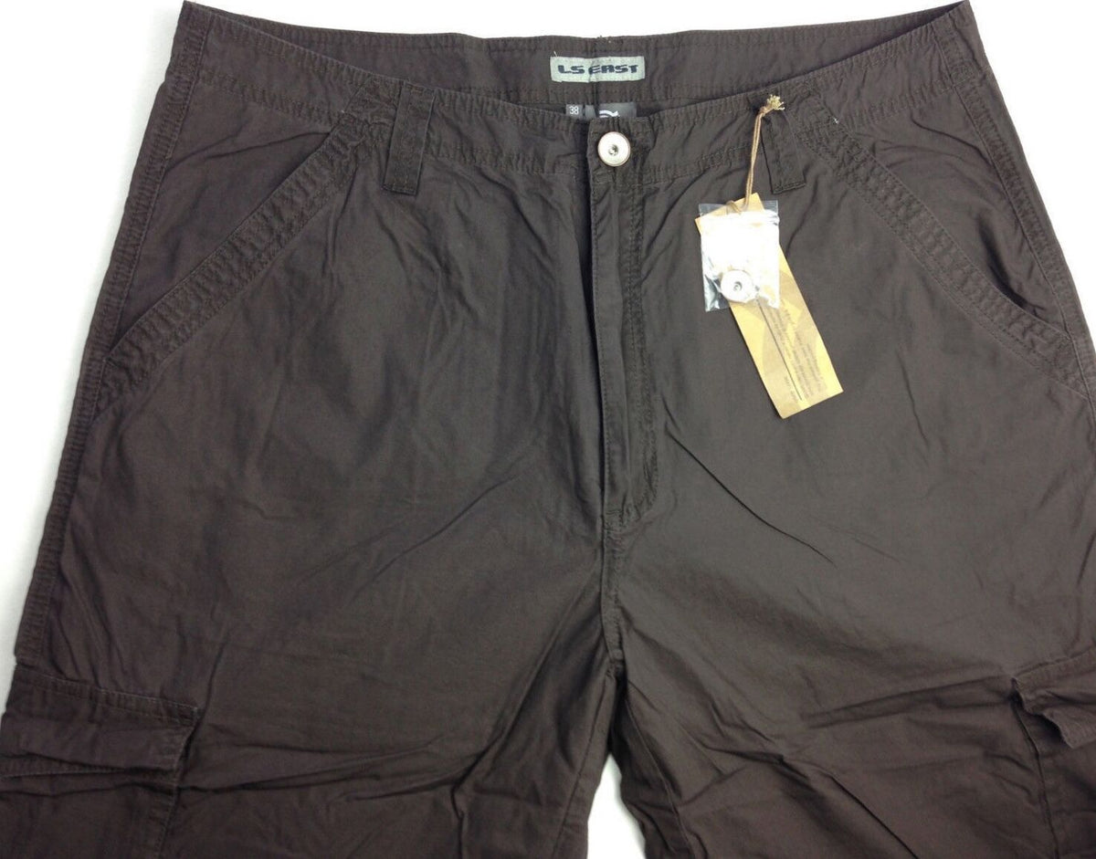 Mens 3/4 CARGO SHORTS Long Pants 100% COTTON Army Military Combat Summer - Brown