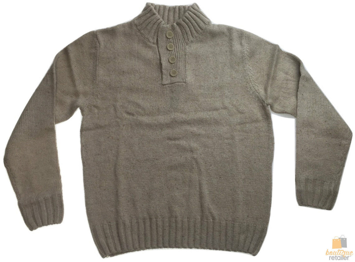 Mens Knit Pullover Jumper Stretch Winter Sweater - 4 Button Ivory 01 (KW16)