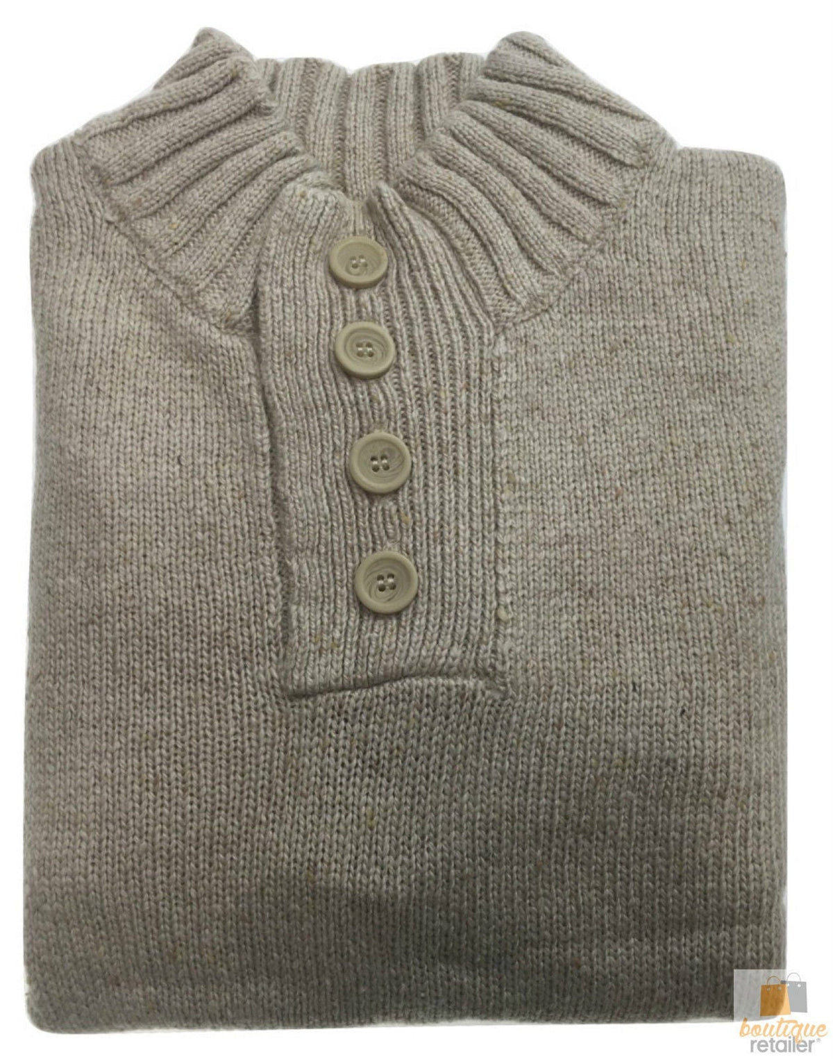 Mens Knit Pullover Jumper Stretch Winter Sweater - 4 Button Ivory 01 (KW16)