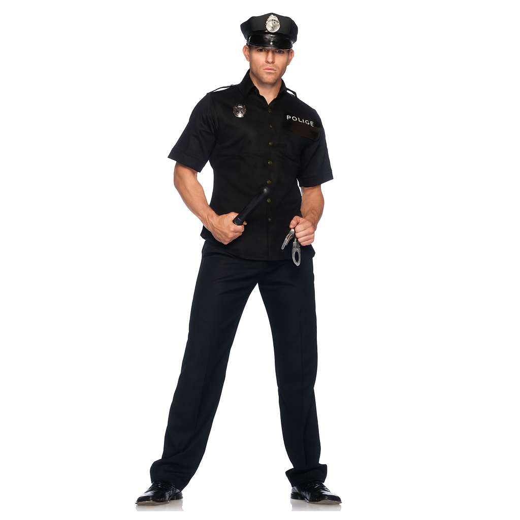 Mens Police Officer Costume Cop Fancy Dress Party Halloween Uniform Outfit