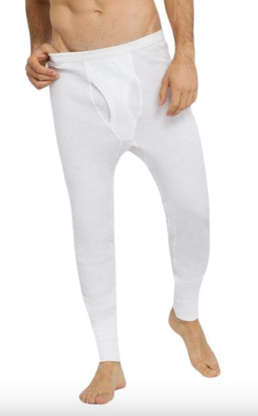 Thermo Fleece Mens Thermal Long John Tights Baselayer Cotton Blend Pants - White-4