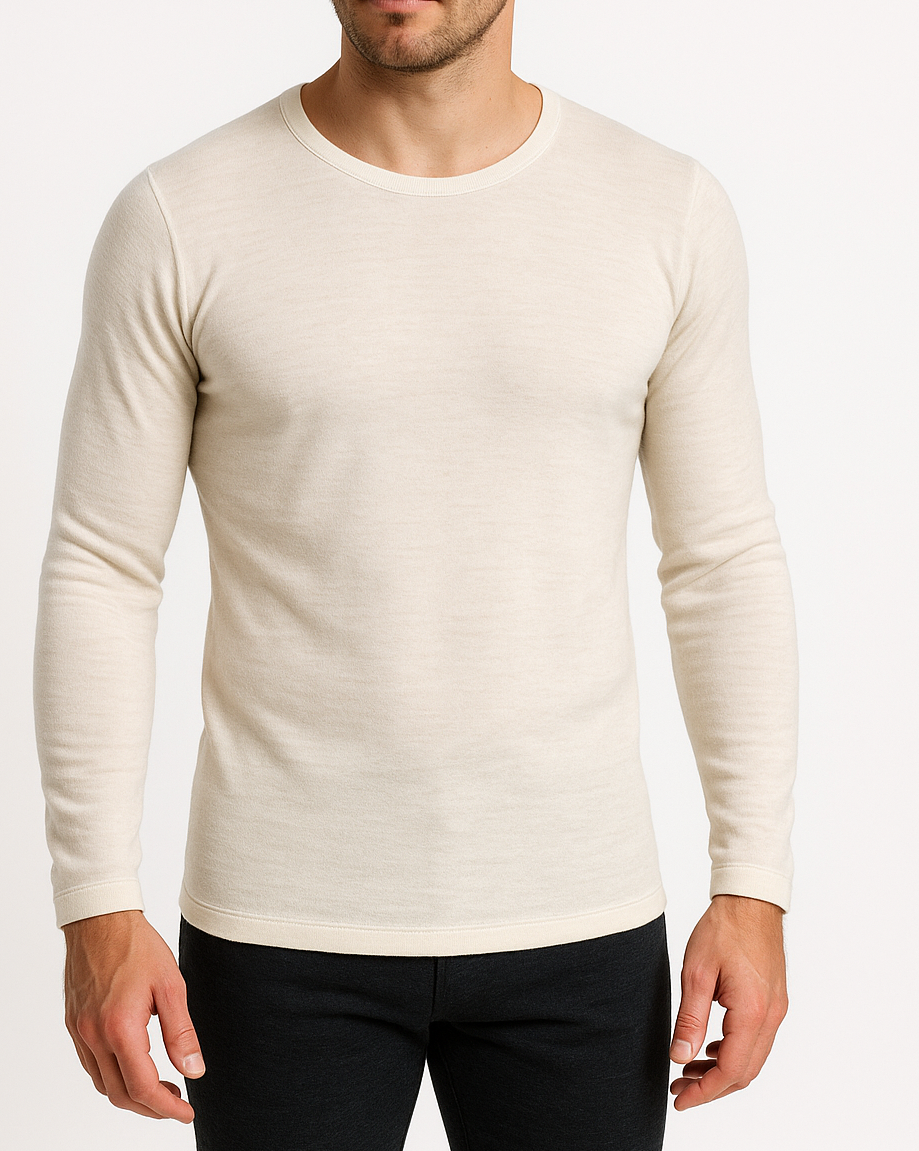 Mens 100% Pure Merino Wool Thermal Long Sleeve Top T Shirt Underwear - Natural-4