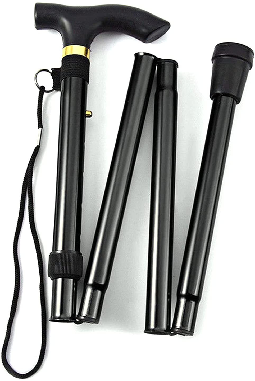 Adjustable Metal WALKING STICK Travel Cane Folding Pole Compact Retractable Hike - Black-0