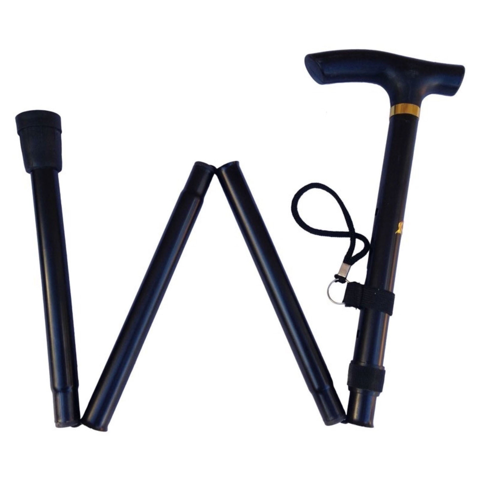Adjustable Metal WALKING STICK Travel Cane Folding Pole Compact Retractable Hike - Black-2