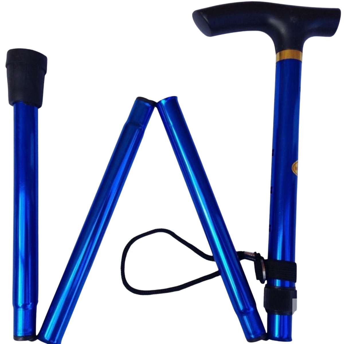 Adjustable Metal WALKING STICK Travel Cane Folding Pole Compact Retractable Hike - Blue